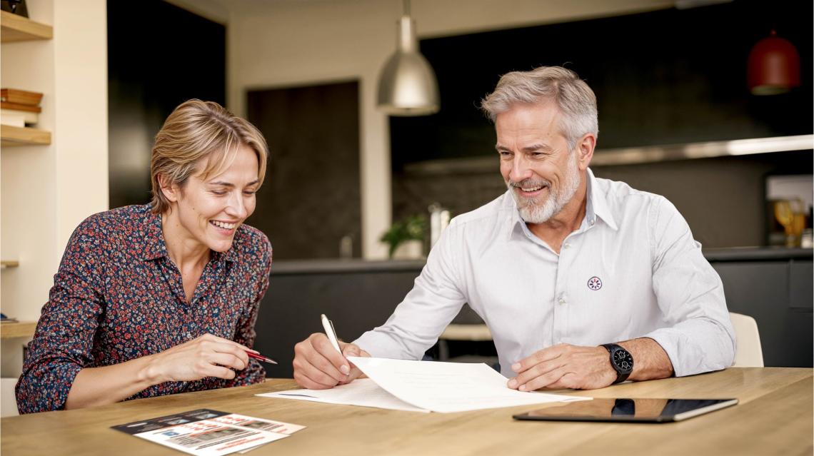 Commercial Garanka avec une cliente documents