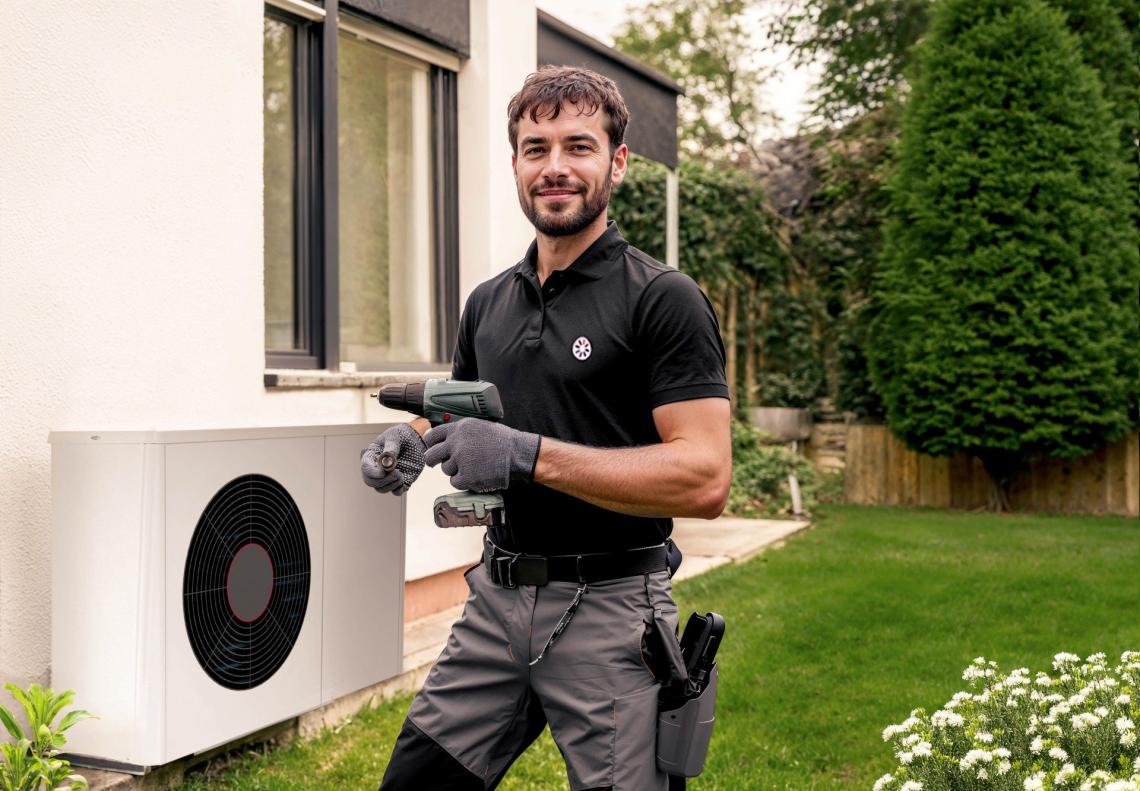 professionnels installant une pompe à chaleur