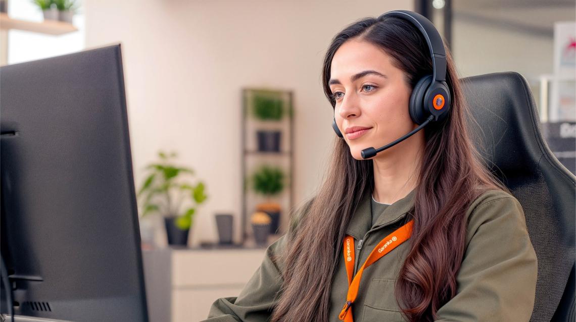 service après vente femme au casque